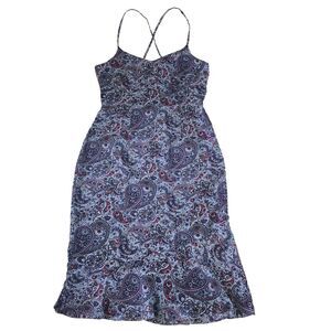 Express Paisley Floral Blue Purple Ruffle Midi Dress Criss Cross Back Size 7/8